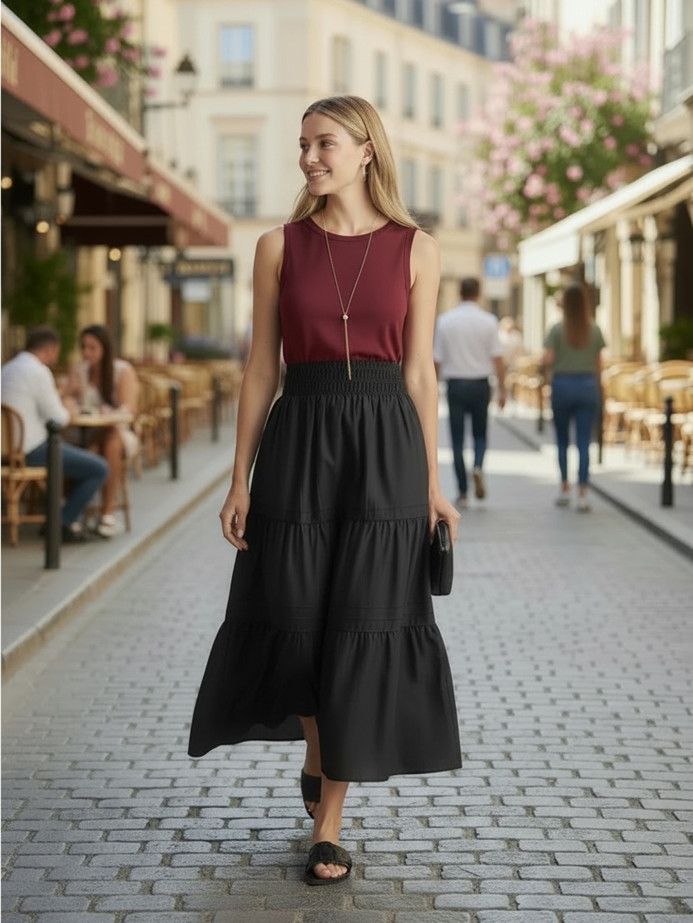 Quince Poplin Tiered Maxi Skirt Sz XL